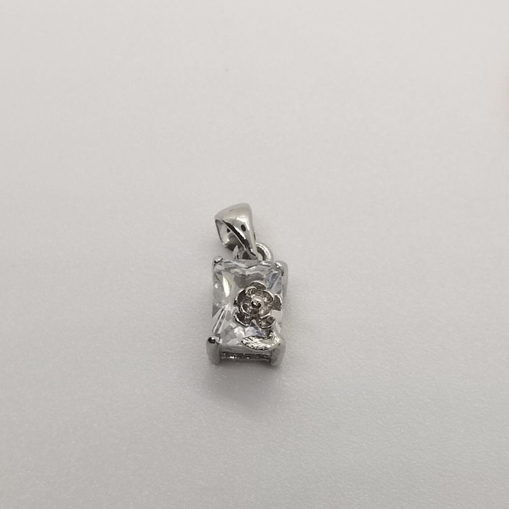 Silver Tone Pendant Clear Rectangular Crystal Wit… - image 1